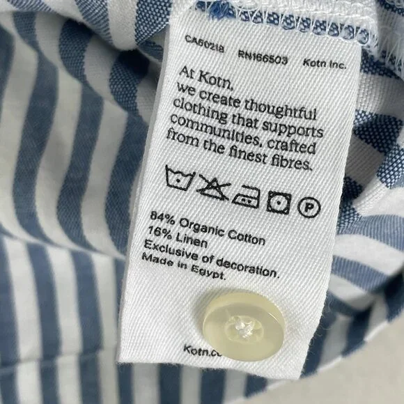 KOTN Shirt Womens Petite Small Blue Stripe Cropped Button Front Top Cotton Linen - Picture 4 of 8